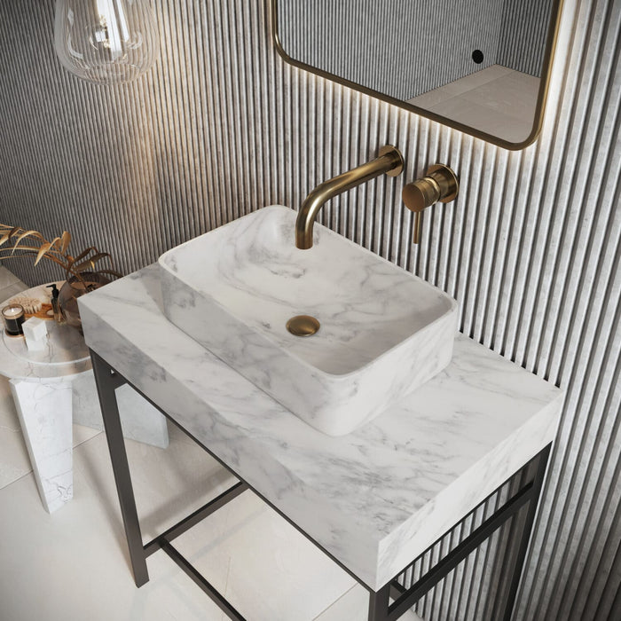 Scudo Sanctuary Matt Black Furniture Frame with Venato Carrara White Marble Worktop Slab - 800mm Wide
