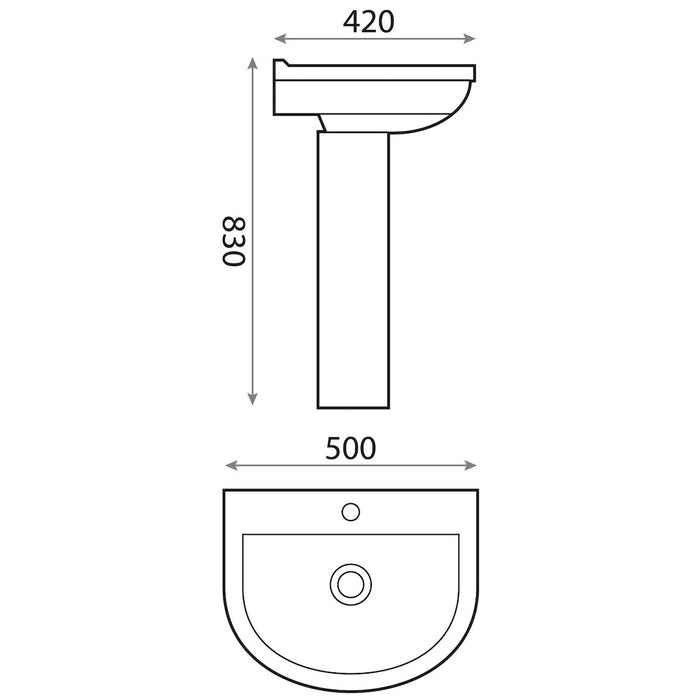 Scudo Spa 500mm Basin with Full Pedestal 1 Tap Hole