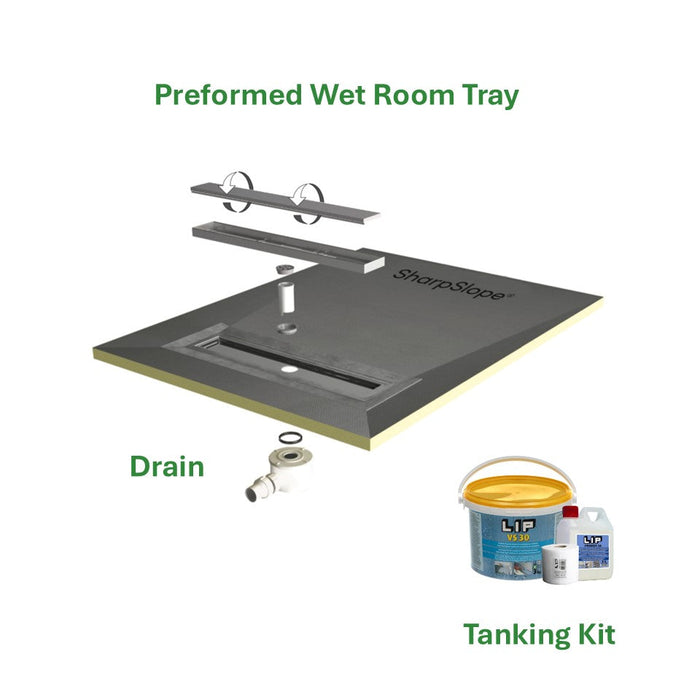 SharpSlope Wet Room Shower Tray Base Kit Linear Panel Drain