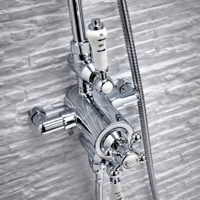 Scudo Traditional Round Rigid Riser Mixer Shower with Fixed Head & Handset - Chrome