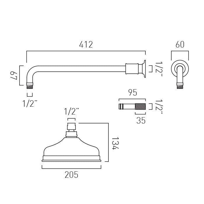 Vado Axbridge Round Shower Head And Arm - 200mmø