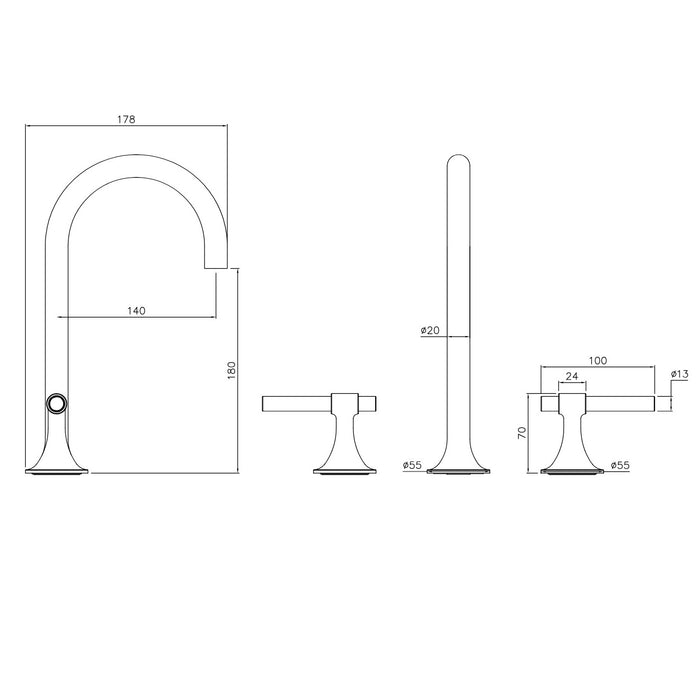 Burlington Strand Deck Mounted 3 Hole Basin Mixer Tap