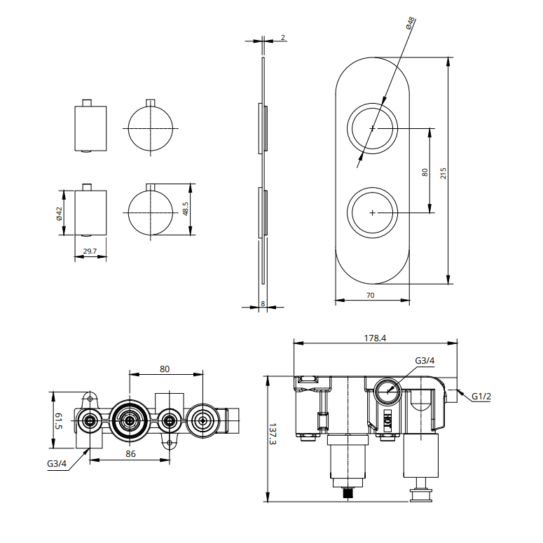 Sonas Alita 1 Outlet and 2 Handle Shower Valve - Chrome