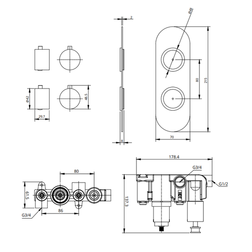 Sonas Alita 1 Outlet and 2 Handle Shower Valve - Chrome