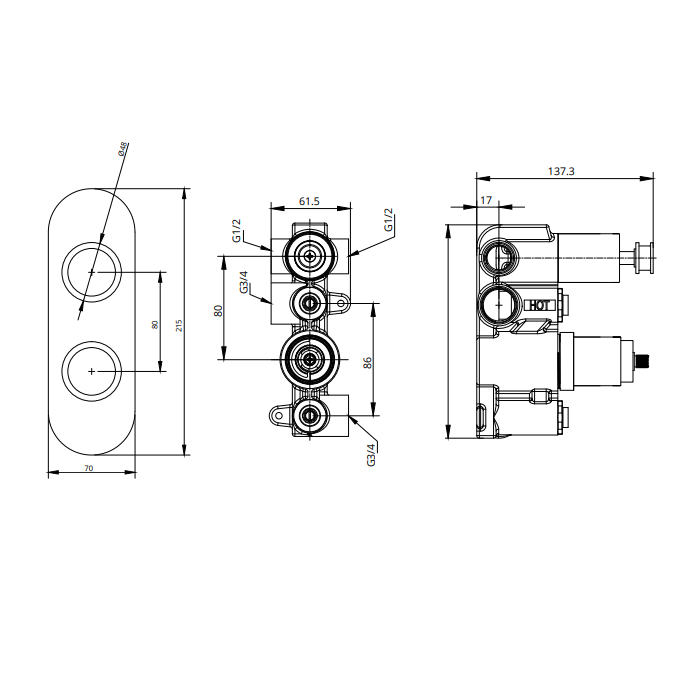 Sonas Alita 2 Outlet and 2 Handle Concealed Thermostatic