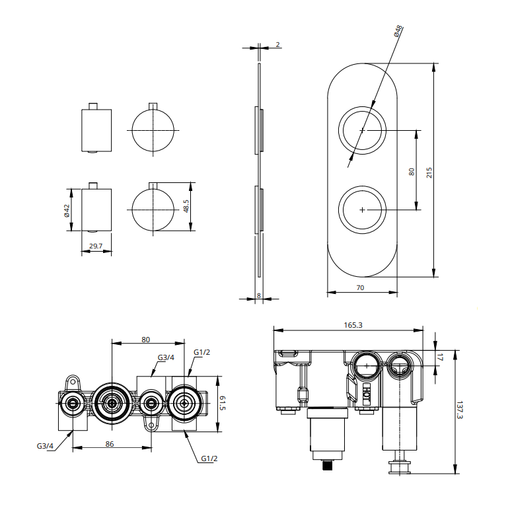 Sonas Alita 2 Outlet and 2 Handle Shower Valve - Chrome