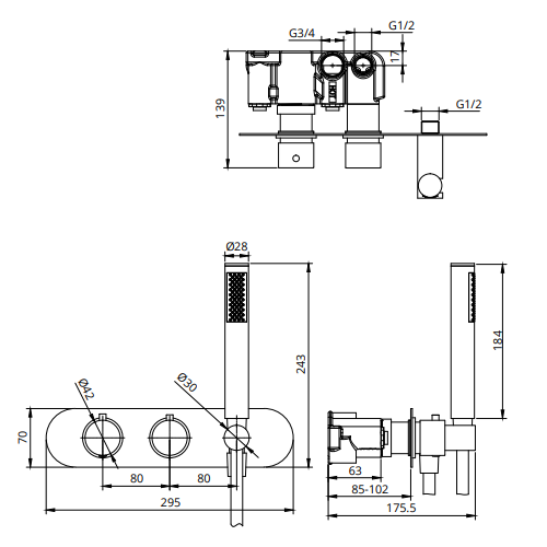 Sonas Alita Round 2 Outlet 2 Horizontal Shower Valve