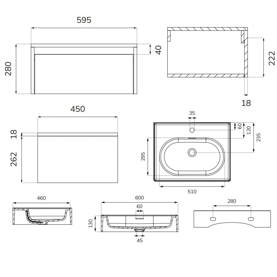 Sonas Apex Floating Single Push Drawer Wall Hung Vanity