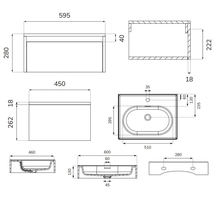 Sonas Apex Floating Single Push Drawer Wall Hung Vanity