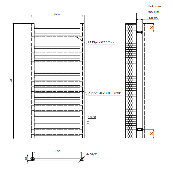 Sonas Arya Towel Warmer 1200mm x 500mm