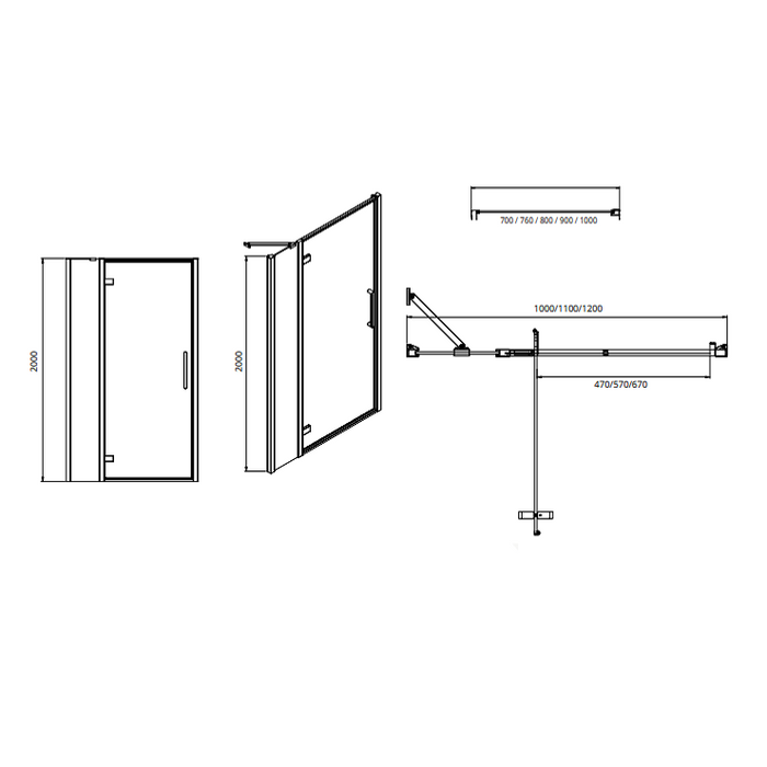 Sonas Aspect 8mm Hinged Recessed Shower Door - Hinged