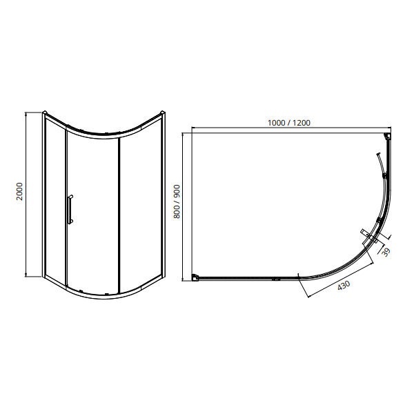 Sonas Aspect 8mm Single Door Offset Quadrant Shower