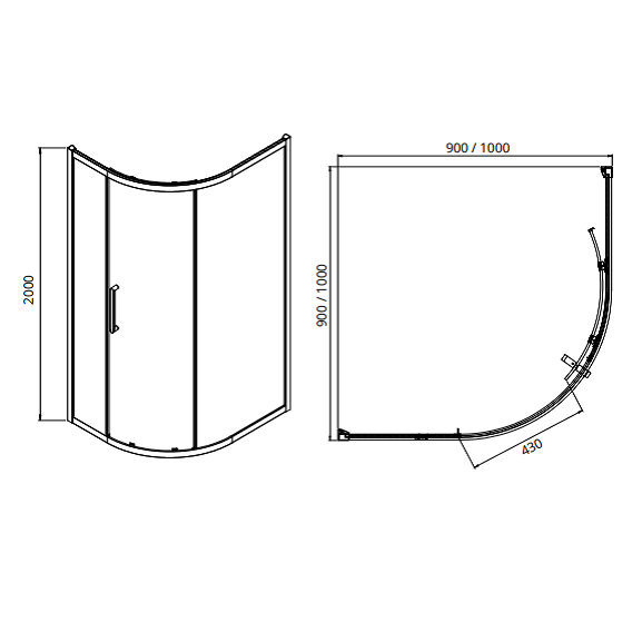 Sonas Aspect 8mm Single Door Quadrant Shower - Quadrant