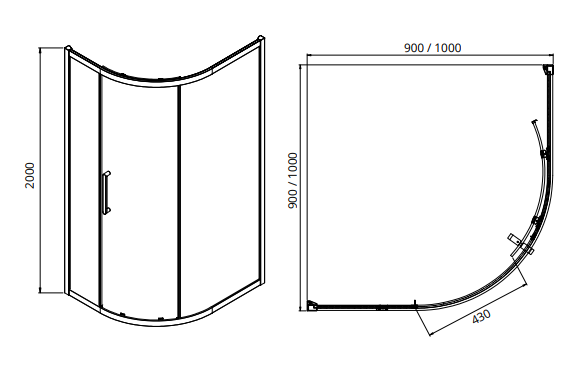 Sonas Aspect 8mm Single Door Quadrant Shower