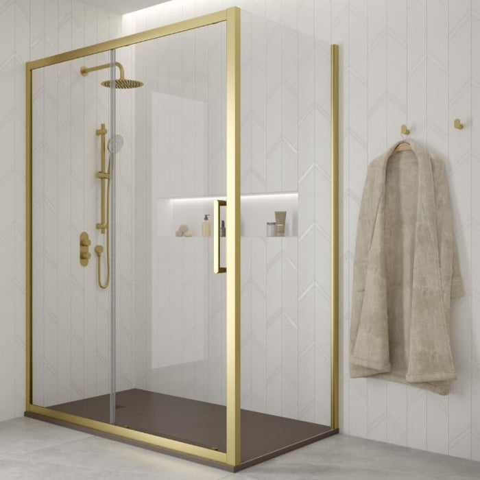 Sonas Aspect 8mm Sliding Shower Door With Side Panel - Brushed Gold