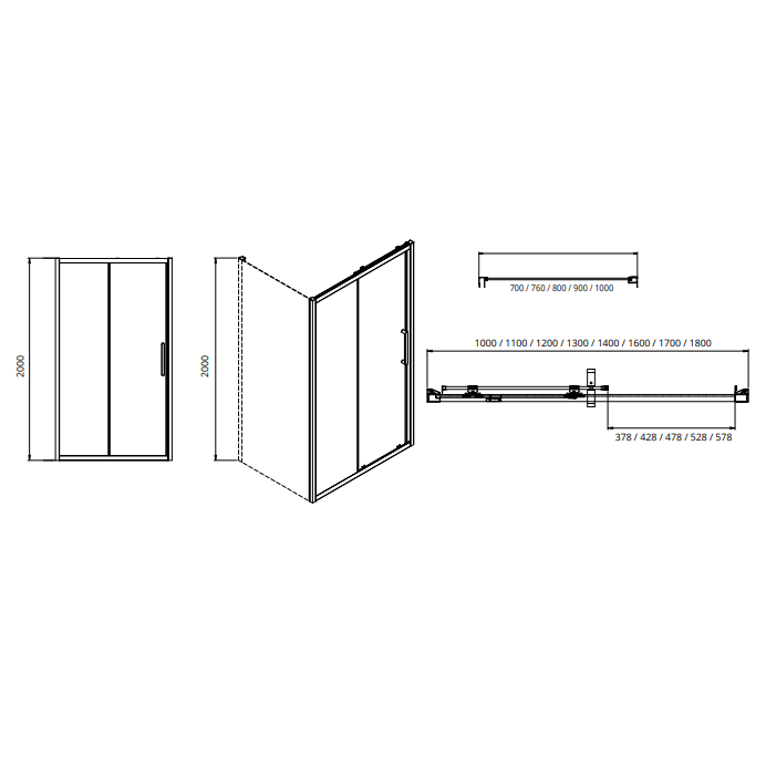 Sonas Aspect 8mm Sliding Shower Door With Side Panel - Matt