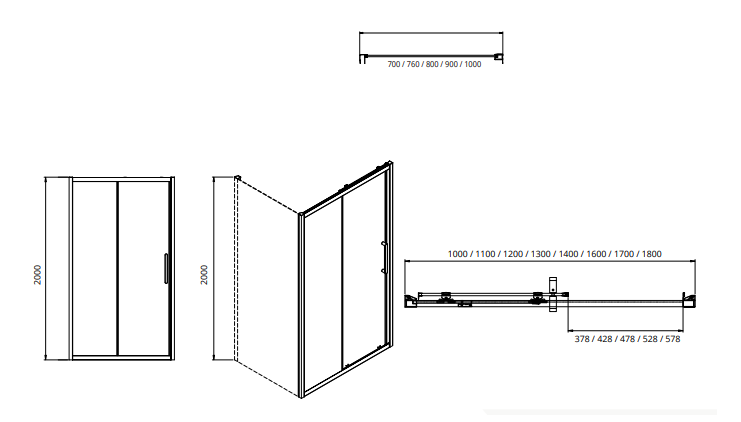 Sonas Aspect 8mm Sliding Shower Door With Side Panel - Matt