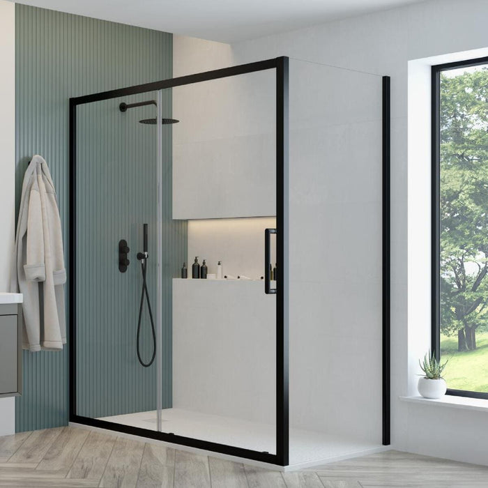 Sonas Aspect 8mm Sliding Shower Door With Side Panel - Matt Black