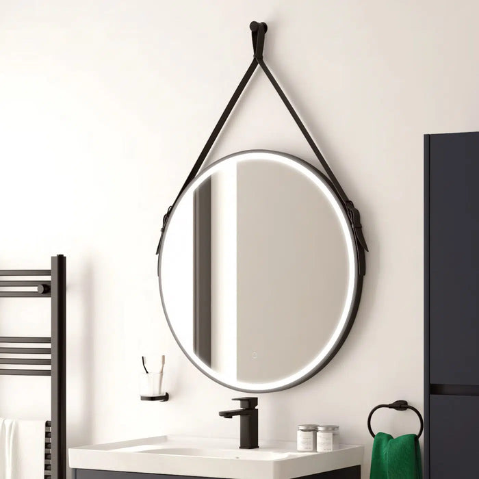 Sonas Astrid Style Rope Feature Round Illuminated LED Mirror - Matt Black