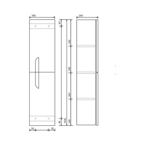 Sonas Brava 1500mm High 2 Door Wall Hung Tall Storage Unit