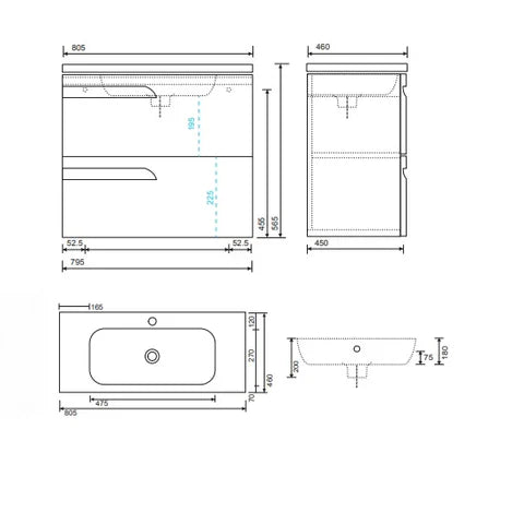 Sonas Brava Wall Hung Vanity Unit With Slim Basin - Wall