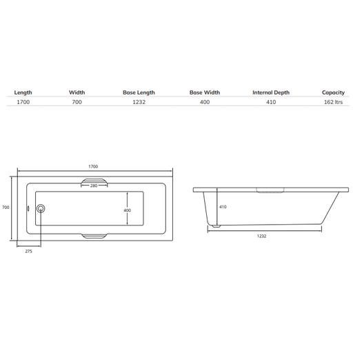 Sonas Cadenza 12 Jet Single Ended Bath With Integrated