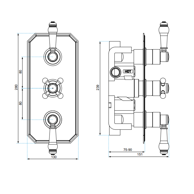 Sonas Carys 3 Control Concealed Thermostatic Shower Valve