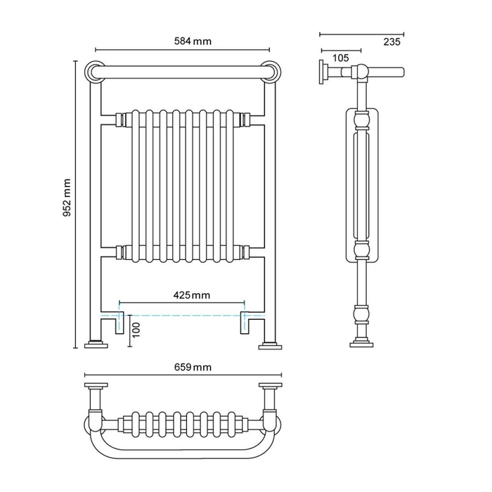 Sonas Chapel 1 Traditional Heated Towel Rail 950mm x 660mm