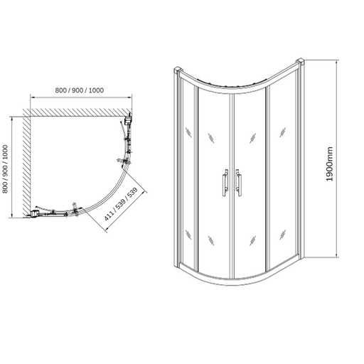 Sonas City Plus 6mm Double Door Quadrant Shower - Quadrant