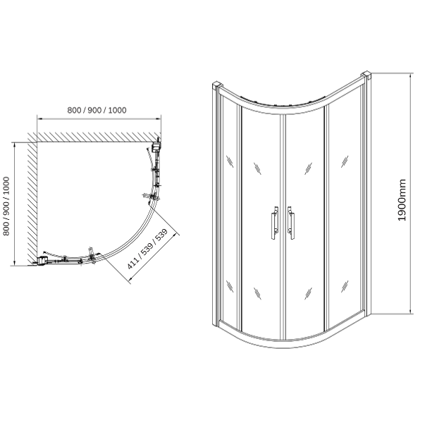 Sonas City Plus 6mm Double Door Quadrant Shower - Quadrant