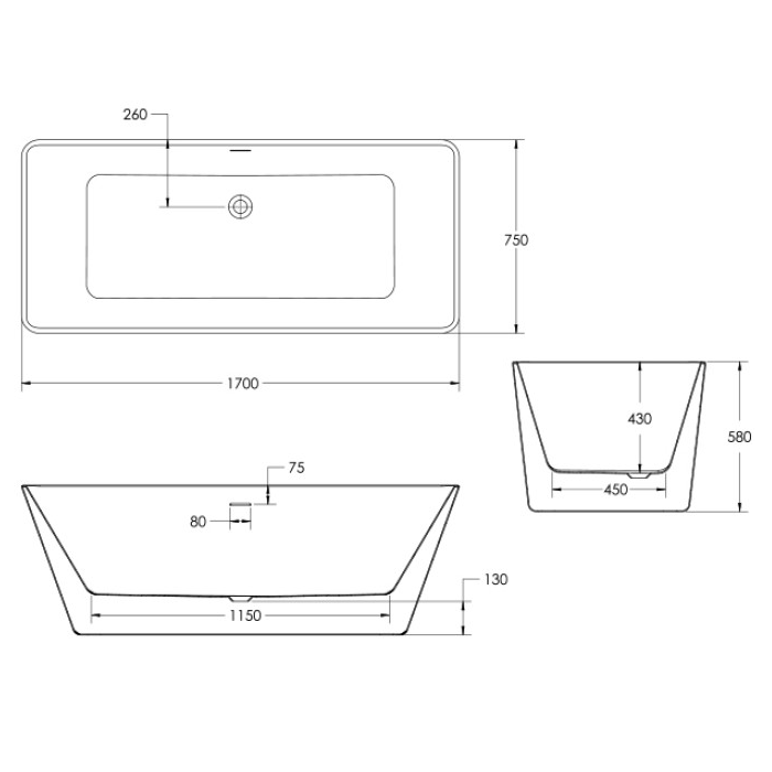 Sonas Comino Freestanding Double Ended Bath 1700mm x 750mm