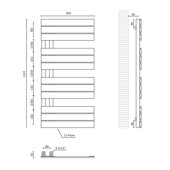 Sonas Como Designer Heated Towel Rail 1126mm x 550mm