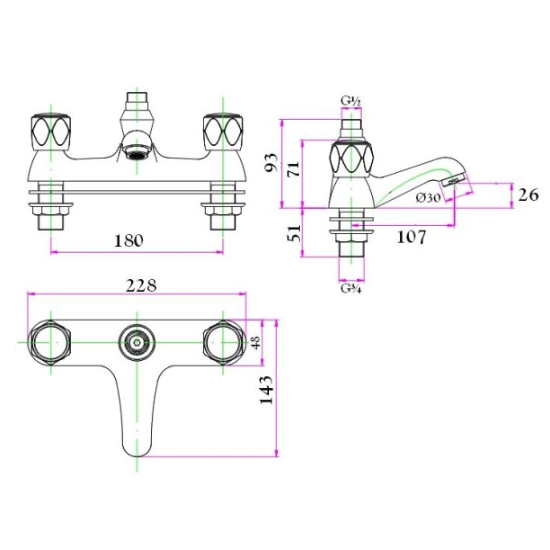 Sonas Contract Bath Shower Mixer Tap With Hose And Handset