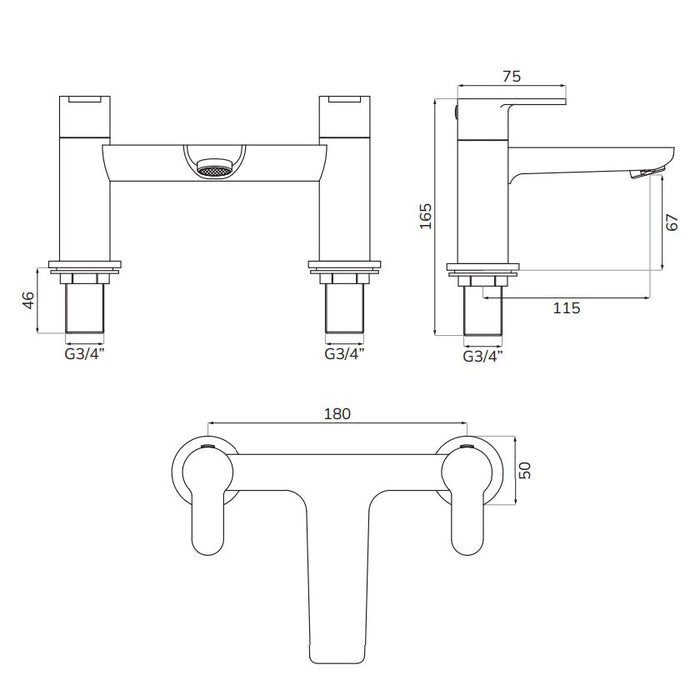 Sonas Core Deck Mounted Bath Filler Tap - Chrome - Bath