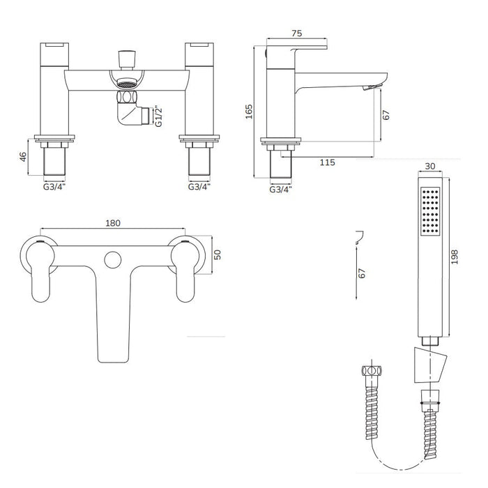 Sonas Core Deck Mounted Bath Shower Mixer Tap - Chrome