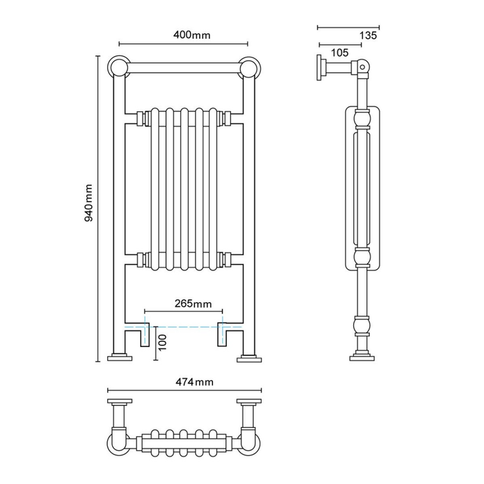 Sonas Croft Traditional Heated Towel Rail 940mm x 475mm