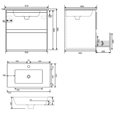 Sonas Dijon 2 Drawer Vanity Unit With Slim Basin - Wall