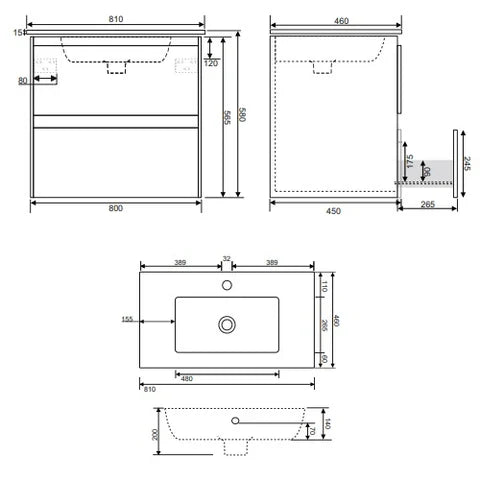 Sonas Dijon 2 Drawer Vanity Unit With Slim Basin - Wall