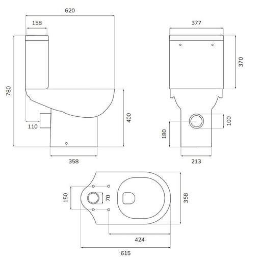 Sonas Eden Rimless Open Back Close Coupled Toilet