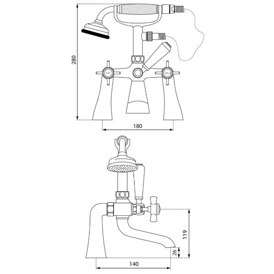 Sonas Edwardian Floor Standing Bath Shower Mixer Tap