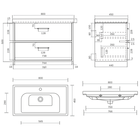 Sonas Finland 2 Drawer Wall Hung Vanity Unit With Basin &