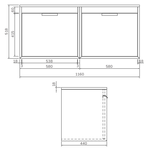 Sonas Fjord 1200mm 4 Drawer Wall Hung Vanity Unit