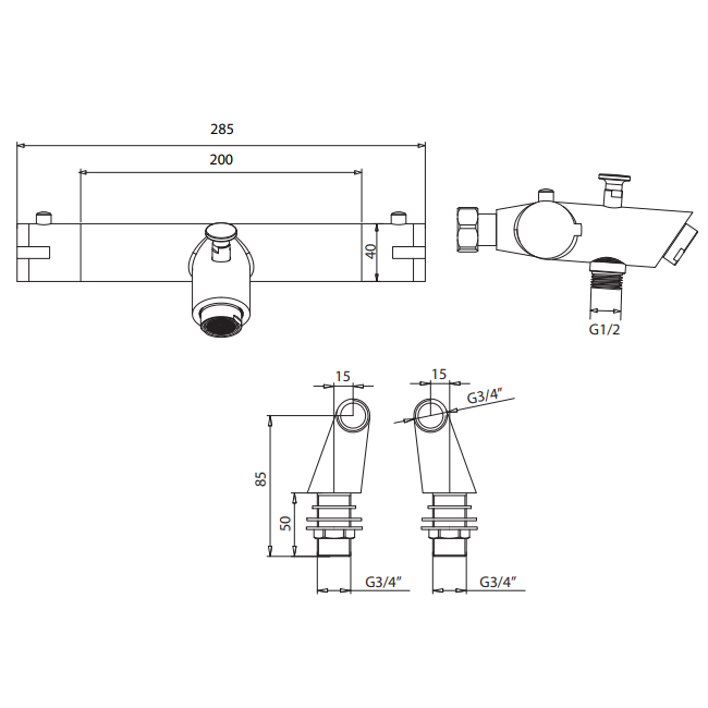 Sonas Form Deck Mounted Thermostatic Bath Shower Mixer