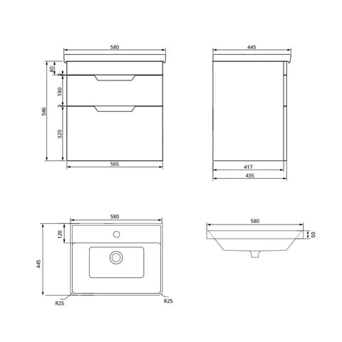 Sonas Freya 2 Drawer Wall Hung Vanity Unit With Basin