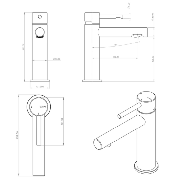 Sonas Hakk Basin Mixer Tap