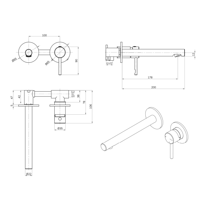 Sonas Hakk Wall Mounted Basin Mixer Tap