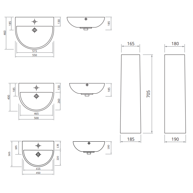 Sonas Horizon Round Basin With Semi Pedestal 1 Tap Hole