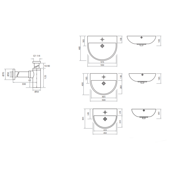 Sonas Horizon Round Wall Hung Basin With Bottle Trap 1 Tap