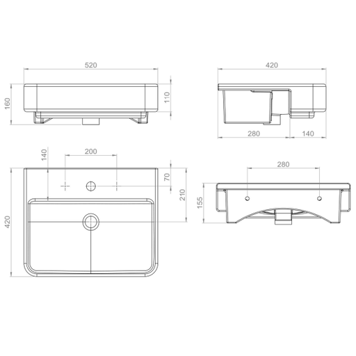 Sonas Horizon Semi Recessed Basin - 520mm Wide - 1 Tap Hole