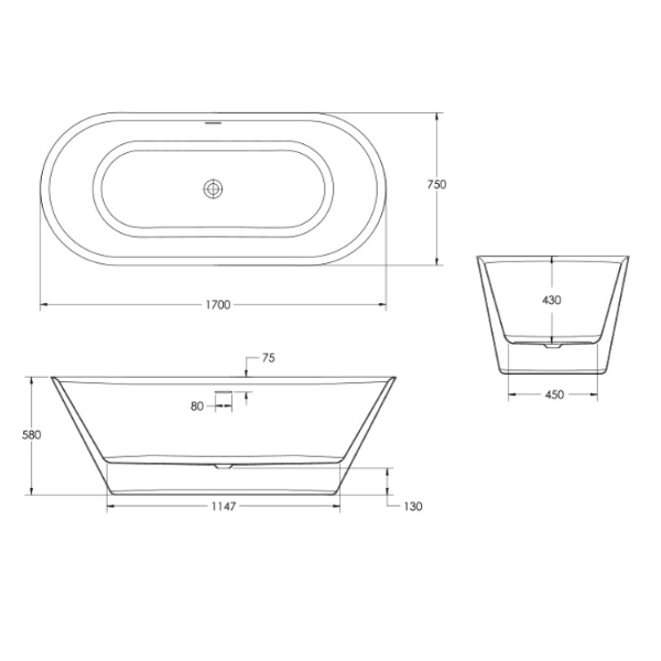 Sonas Howe Freestanding Double Ended Bath 1700mm x 750mm